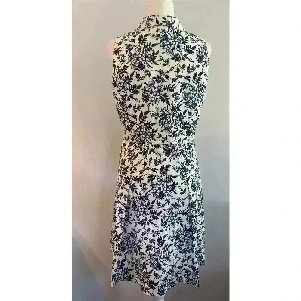 CAROLINA HERRERA Sleeveless Midi Dress 12 L Mock Neck Navy Floral Motif Damask - Picture 7 of 13